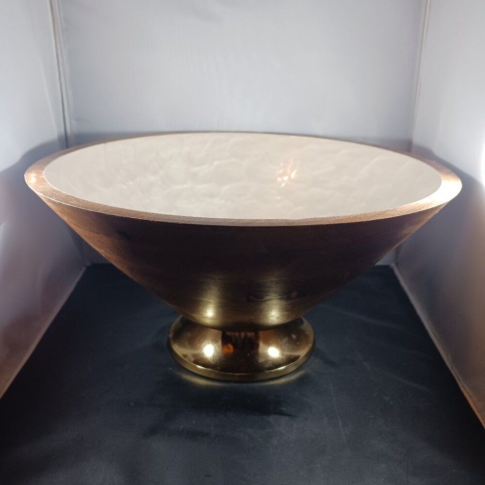 Large Decorative BOHO Style Wood Footed Bowl